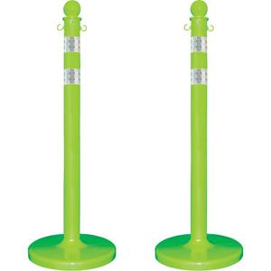 Medium-Duty Reflective Stanchion Set - 40", Plastic, Green, 14", 2.5"