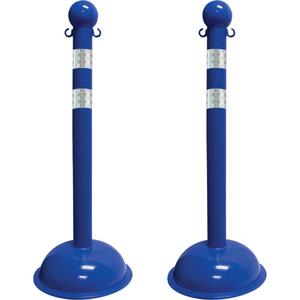 Heavy-Duty Reflective Stanchion Set - 41", Plastic, Blue, 16", 3"