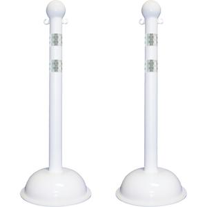 Heavy-Duty Reflective Stanchion Set - 41", Plastic, White, 16", 3"