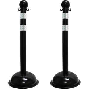 Heavy-Duty Reflective Stanchion Set - 41", Plastic, Black, 16", 3"