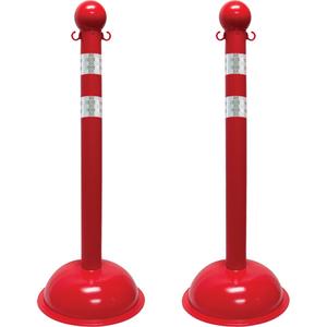 Heavy-Duty Reflective Stanchion Set - 41", Plastic, Red, 16", 3"