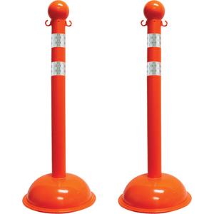 Heavy-Duty Reflective Stanchion Set - 41", Plastic, Orange, 16", 3"