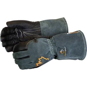 Endura® Mig Welding Gloves - Large, Medium, X-Large, 2X-Large, Foam/Fleece/Kevlar®, Grain Cowhide, Gauntlet, 6", Black, ANSI A4