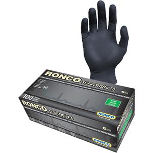 Sentron™ 6 Disposable Examination Gloves - Large, Small, Medium, X-Large, 2X-Large, Nitrile, 9.75", 6-mil, Fully Textured, Black, Powder-Free, None, Class 2