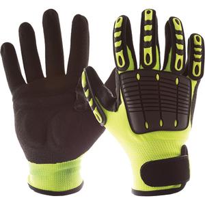 Back Tracker Impact Gloves with Back of Hand Protection - Small, Medium, Large, X-Large, 2X-Large, Hook & Loop, Nitrile, Black & Neon Green, CE, EN 388 4242