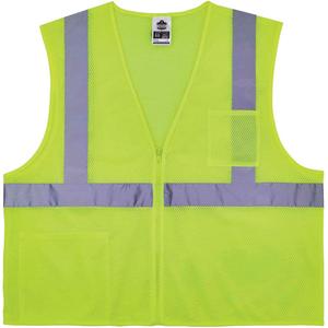 GloWear 8256Z Self-Extinguishing Safety Vest - High Visibility Lime-Yellow, Silver, Small/Medium, Large/X-Large, 2X-Large/3X-Large, 4X-Large/5X-Large, Polyester, None, ANSI/ISEA 107 Type R Class 2