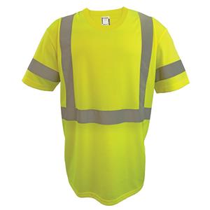 Short Sleeve Safety T-Shirt - High Visibility Lime-Yellow, Silver, 2X-Large, 3X-Large, 4X-Large, 5X-Large, Large, Medium, Small, X-Large, X-Small, Polyester, Meets/Exceeds CSA Z96 Class 2 - Level 2