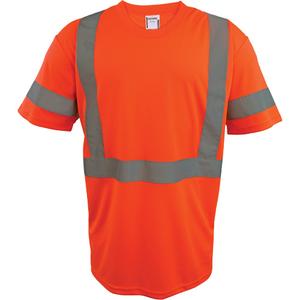 Short Sleeve Safety T-Shirt - High Visibility Orange, Silver, 2X-Large, 3X-Large, 4X-Large, 5X-Large, Large, Medium, Small, X-Large, X-Small, Polyester, Meets/Exceeds CSA Z96 Class 2 - Level 2