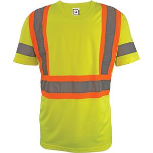 Short Sleeve Safety T-Shirt - High Visibility Lime-Yellow, Silver/Orange, 2X-Large, 3X-Large, 4X-Large, 5X-Large, Large, Medium, Small, X-Large, Polyester, Meets/Exceeds CSA Z96 Class 2 - Level 2
