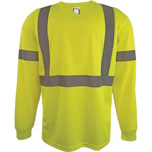 Long Sleeve Safety Shirt - High Visibility Lime-Yellow, Silver, 2X-Large, 3X-Large, 4X-Large, 5X-Large, Large, Medium, Small, Polyester, Meets/Exceeds CSA Z96 Class 2 - Level 2