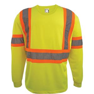 Long Sleeve Safety Shirt - High Visibility Lime-Yellow, Silver/Orange, 2X-Large, 3X-Large, 4X-Large, 5X-Large, Large, Medium, Small, X-Large, Polyester, Meets/Exceeds CSA Z96 Class 2 - Level 2