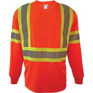 Long Sleeve Safety Shirt - High Visibility Orange, Silver/Yellow, 2X-Large, 3X-Large, 4X-Large, 5X-Large, Large, Medium, Small, X-Large, Polyester, Meets/Exceeds CSA Z96 Class 2 - Level 2