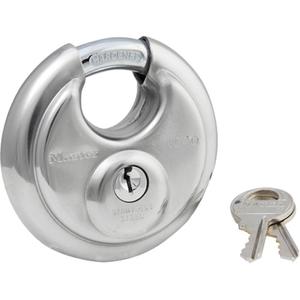 Shrouded Disc Padlocks - Security Padlock, 2-3/4", 3/8", 5/8", 3/4", Stainless Steel, Hardened Steel, Silver, Keyed Different, Limited Lifetime