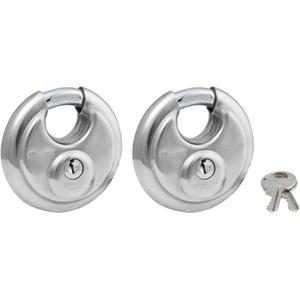 Shrouded Disc Padlocks - Security Padlock, 2-3/4", 3/8", 5/8", 3/4", Stainless Steel, Hardened Steel, Silver, Keyed Alike, Limited Lifetime, Carded