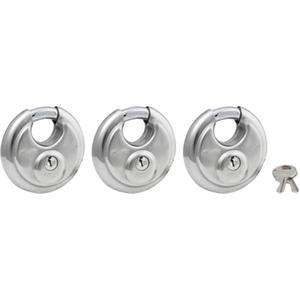 Shrouded Disc Padlocks - Security Padlock, 2-3/4", 3/8", 5/8", 3/4", Stainless Steel, Hardened Steel, Silver, Keyed Alike, Limited Lifetime, Carded