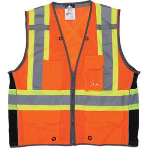 Surveyor Safety Vest - High Visibility Orange, Lime-Green & Silver, Large, Medium, 2X-Large, 3X-Large, 4X-Large, X-Large, Polyester, Meets/Exceeds CSA Z96 Class 2 - Level 2, 3"