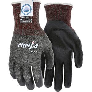 Ninja® Max Cut Resistant Gloves - Large, X-Large, 10, Dyneema®, Bi-Polymer, 3/4 Dipped, ASTM ANSI Level A3, ANSI/ISEA 105 Level 5, Unrated, ANSI/ISEA 105 Level 3, Unrated, Grey