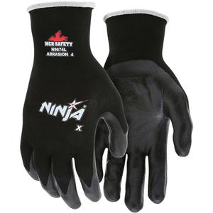 Ninja® Coated Gloves - Large, Medium, Small, X-Large, 15, Nylon/Lycra®, Bi-Polymer, Dipped Palm, Unlined, Black, EN 388 Level 4, Level 4, EN 388 Level 2, EN 388 Level 1