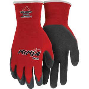 Ninja® Flex Coated Gloves - Large, Medium, Small, X-Large, 2X-Large, 15, Nylon, Rubber Latex, Dipped Palm, Unlined, Red & Black, EN 388 Level 3, ANSI Level 3
