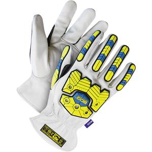 Arctek™ Specialty Impact Performance Gloves - Large, X-Small, Small, Medium, X-Large, 2X-Large, 3X-Large, Elastic, Goatskin, High Visibility Lime-Yellow, White & Blue, ANSI/ISEA 138 Level 2, ANSI A5