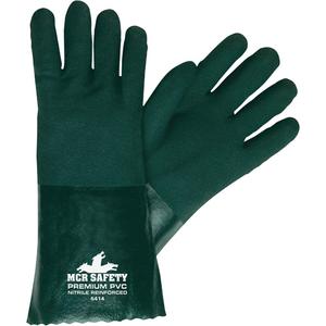 Chemical Resistant Gloves - Large, 14", Gauntlet, PVC, Jersey, Unrated