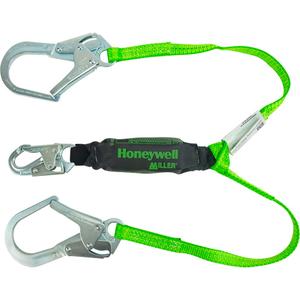 Miller® HP™ Shock-Absorbing Lanyard - 4', Meets/Exceeds CSA-Z259.11, 120 lbs., 335 lbs., Locking Snap Hook, Locking Rebar Hook, Polyester, Pack, 2, Green, 3600 lbs., 3/4", 2"
