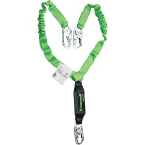 Miller® StretchStop® Shock-Absorbing Lanyard - 6', Meets/Exceeds CSA-Z259.11, 120 lbs., 335 lbs., Locking Snap Hook, Locking Snap Hook, Polyester, Pack, 2, Green, 3600 lbs., 3/4"