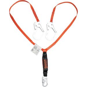 Titan II Shock-Absorbing Lanyard - 4', 335 lbs., Snap Hook, Rebar Hook, Polyester, Pack, 2