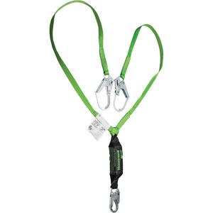 Miller® HP™ Shock-Absorbing Lanyard - 6', Meets/Exceeds CSA-Z259.11, 120 lbs., 335 lbs., Locking Snap Hook, Locking Rebar Hook, Polyester, Pack, 2, Green, 3600 lbs., 3/4", 2"