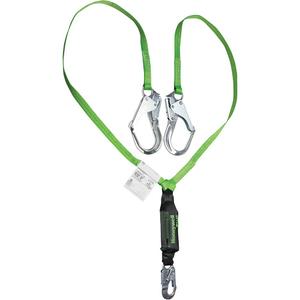 Miller® HP™ Shock-Absorbing Lanyard - 6', 120 lbs., 335 lbs., Locking Snap Hook, Locking Rebar Hook, Polyester, Pack, 2, Green, 3600 lbs., 3/4", 2-1/2"