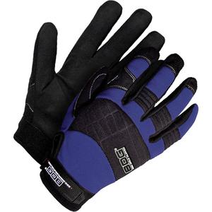 Mechanic's Gloves - Large, X-Large, Small, Synthetic, Black & Navy Blue, Hook & Loop