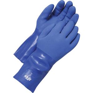 Deny™ Coated Gloves - 8, 9, Cotton, PVC, Full Dip, Unlined, Blue, Sandy, 12", EN 388 Level 1