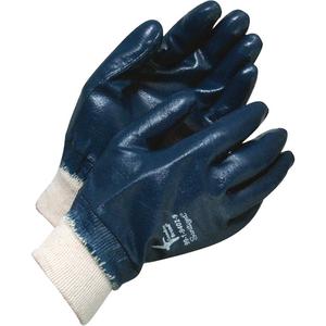 Coated Gloves - 8, 11, 7, Jersey, Nitrile, 3/4 Dipped, Unlined, Blue & White, Smooth