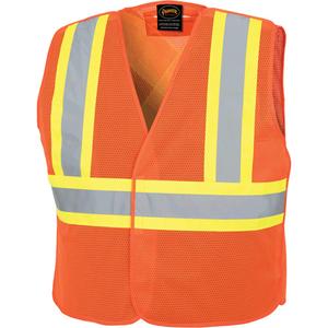 597P Tear-Away Safety Vest - High Visibility Orange, Lime-Green & Silver, 2X-Large/3X-Large, Small/Medium, Large/X-Large, 4X-Large/5X-Large, Polyester, Meets/Exceeds CSA Z96 Class 2 - Level 2