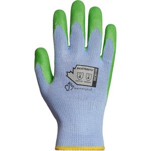 Dexterity® String Knit Gloves - 9, Poly/Cotton, Single Sided, 10, White/Green, ANSI Level 4, ANSI Level 4