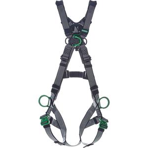 V-Fit Full Body Harness - Work Positioning/Ladder Climbing/Descent Control/Fall Arrest, ADLP, 400 lbs., Medium/Large, Back - Front - Side, Quick-Connect, Quick-Connect, Grey & Black, Aluminum