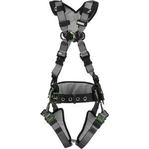 V-Fit Full Body Harness with Shoulder & Leg Pads - Work Positioning/Ladder Climbing/Descent Control/Fall Arrest, ADLP, 400 lbs., Medium/Large, Back - Front - Side, Quick-Connect, Quick-Connect, Grey & Black