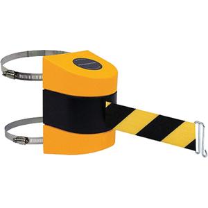 Tensabarrier® Barrier Post Mount with Belt - Plastic, Black/Yellow, Black and Yellow, Blank, 24', Clamp Mount