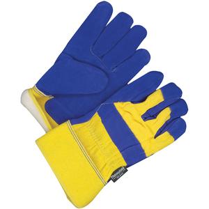 Classic Fitter's Gloves - One Size, Thinsulate™, Split Leather, Safety, Rubberized, Blue & Yellow