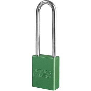 American Lock® Padlock - Safety Padlock, 1-1/2", 1/4", 3", 25/32", Aluminum, Boron Steel, Green, Keyed Different