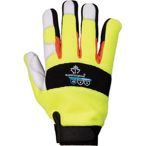 ClutchGear® High-Visibility Mechanic's Gloves - Large, X-Small, 3X-Large, Grain Goatskin, ANSI A5, ANSI Level 4