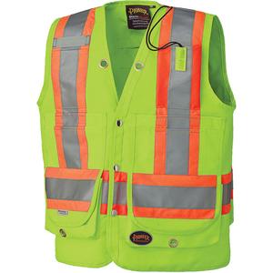 6696 Surveyor's Safety Vest - High Visibility Lime-Yellow, Orange & Silver, 2X-Large, Small, Medium, Large, X-Large, 3X-Large, 4X-Large, Polyester, Meets/Exceeds CSA Z96 Class 2 - Level 2, Snap