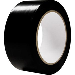 Aisle Marking Tape - Black, PVC, 2", 108', PVC Film, Synthetic Rubber, 160%, 6 mils