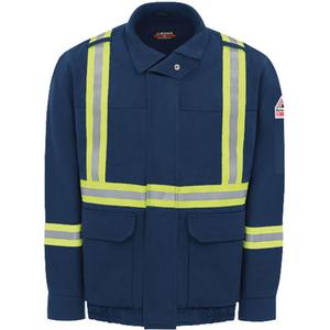 Men's Lined Bomber Jacket with Reflective Trim - 3X-Large, Small, Medium, Large, X-Large, 2X-Large, 4X-Large, Navy Blue, 29 cal/cm², NFPA 2112, 3, 7 oz. (235 g/m²) Excel FR® ComforTouch® Flame Resistant Twill (88% Cotton / 12% Nylon)