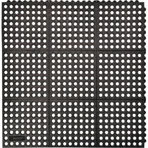 Cushion-Ease® 550 Interlocking Anti-Fatigue Mat - 3', 3', 5', 3/4", Black, Rubber, Wet/Dry, Drainage, Slotted