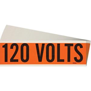 "120 Volts" Conduit & Voltage Labels - Vinyl/Cloth, 2-1/4", 9", Adhesive, English, Electrical, Repositionable Rubber, Semi-Gloss, Black on Orange, Rectangle
