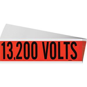 "13,200 Volts" Conduit & Voltage Labels - Vinyl/Cloth, 2-1/4", 9", Adhesive, English, Electrical, Repositionable Rubber, Semi-Gloss, Black on Orange, Rectangle