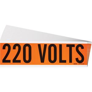 "220 Volts" Conduit & Voltage Labels - Vinyl/Cloth, 2-1/4", 9", Adhesive, English, Electrical, Repositionable Rubber, Semi-Gloss, Black on Orange, Rectangle
