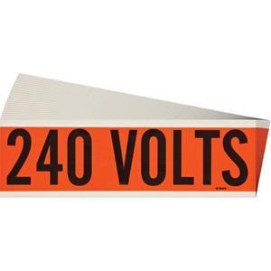 "240 Volts" Conduit & Voltage Labels - Vinyl/Cloth, 2-1/4", 9", Adhesive, English, Electrical, Repositionable Rubber, Semi-Gloss, Black on Orange, Rectangle