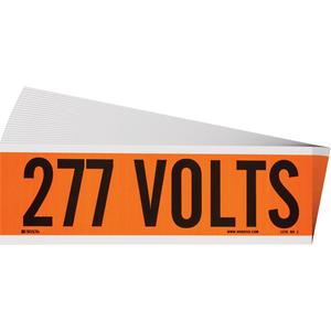 "277 Volts" Conduit & Voltage Labels - Vinyl/Cloth, 2-1/4", 9", Adhesive, English, Electrical, Repositionable Rubber, Semi-Gloss, Black on Orange, Rectangle
